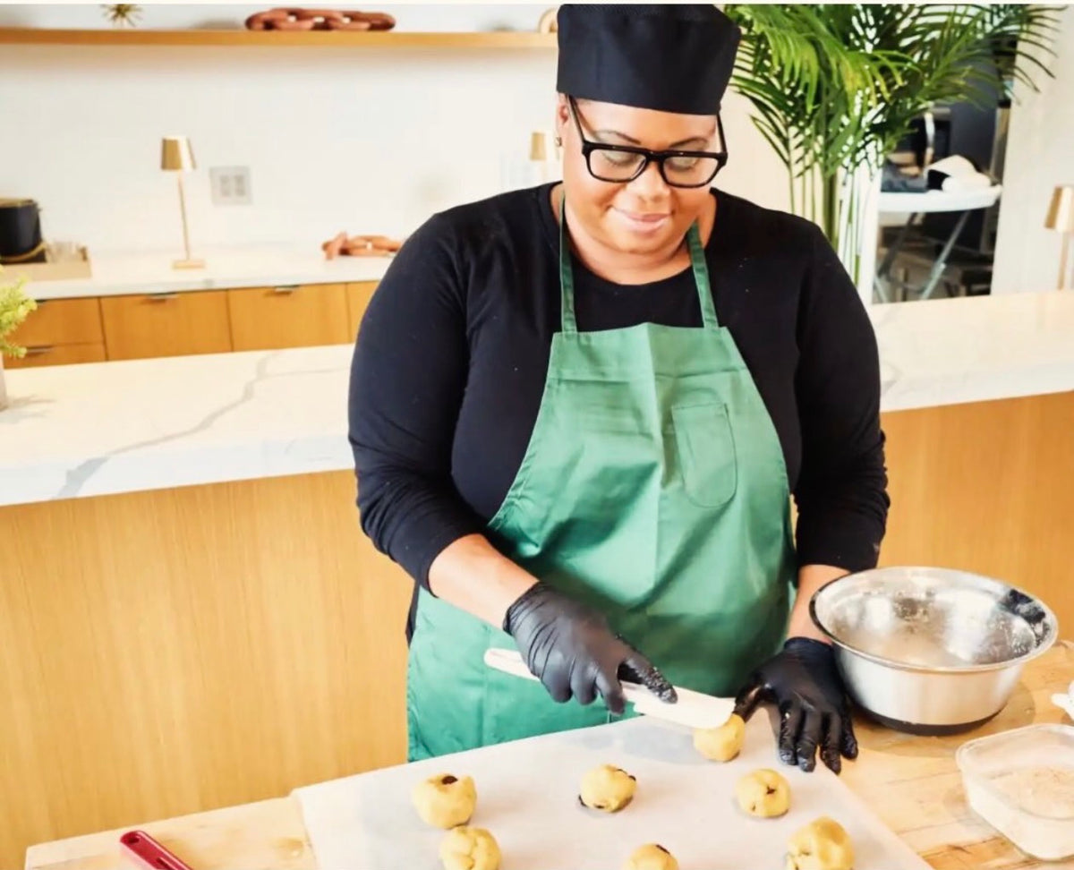 Melissa Groneveldt, founder of Monshe, shaping cookie dough